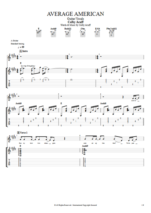 Average American Colby Acuff guitar pro tab Full Score Guitar & Vocals mysongbook