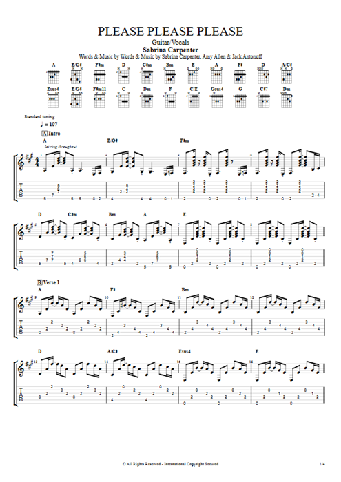 Please Please Please Sabrina Carpenter guitar pro tab AGuitar Guitar & Vocals mysongbook