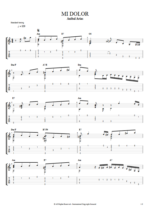 Mi Dolor Anibal Arias guitar pro tab AGuitar Solo Guitar mysongbook