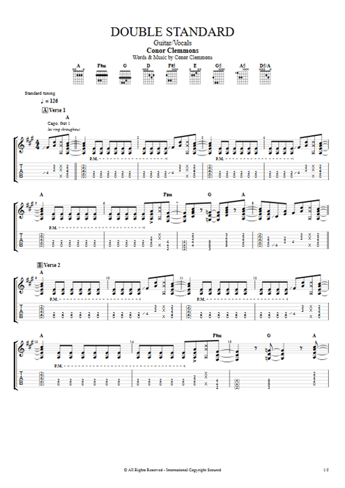 Double Standard Conor Clemmons guitar pro tab AGuitar Guitar & Vocals mysongbook