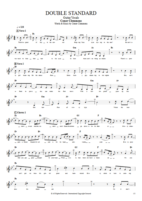 Double Standard Conor Clemmons guitar pro tab Vocals Guitar & Vocals mysongbook