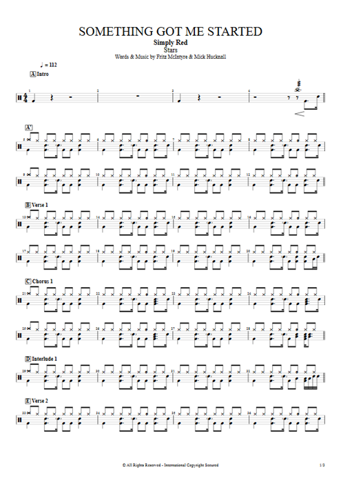 Something Got Me Started Simply Red guitar pro tab Drums Full Score mysongbook