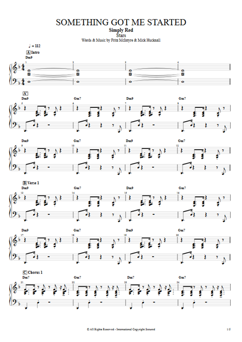 Something Got Me Started Simply Red guitar pro tab Piano Full Score mysongbook