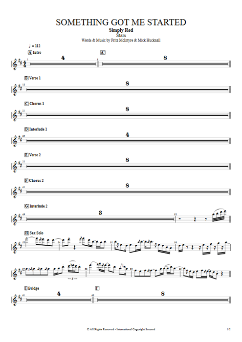 Something Got Me Started Simply Red guitar pro tab Sax Full Score mysongbook