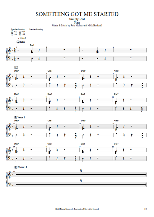 Something Got Me Started Simply Red guitar pro tab Strings Full Score mysongbook