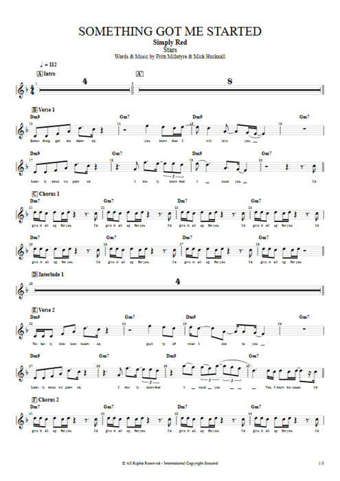 Something Got Me Started Simply Red guitar pro tab Vocals Full Score mysongbook