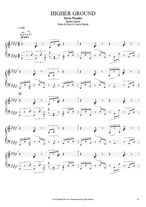 Higher Ground Stevie Wonder guitar pro tab ClavinetI Full Score mysongbook