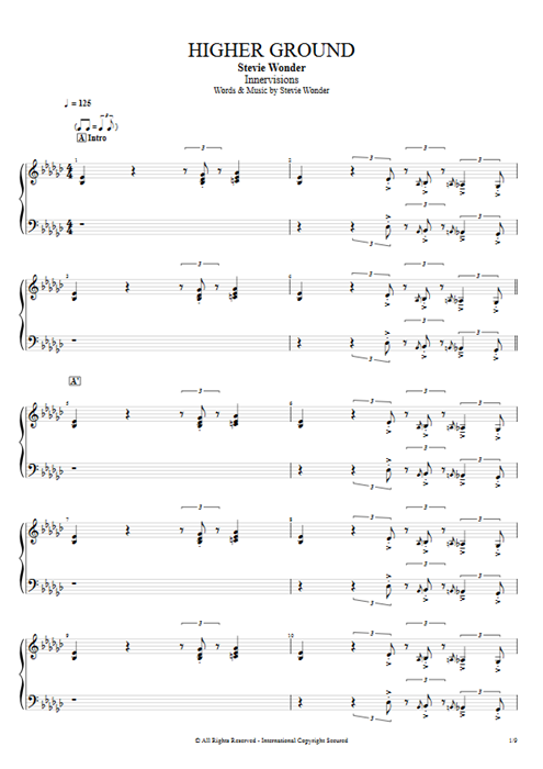 Higher Ground Stevie Wonder guitar pro tab ClavinetII Full Score mysongbook