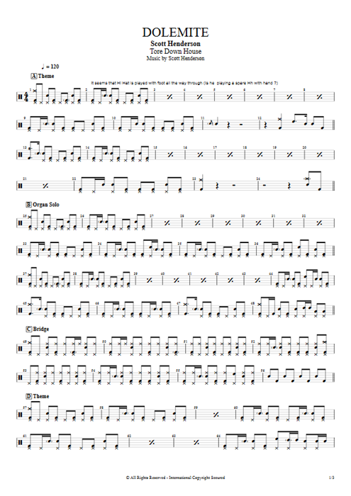 Dolemite Scott Henderson guitar pro tab Drums Full Score mysongbook