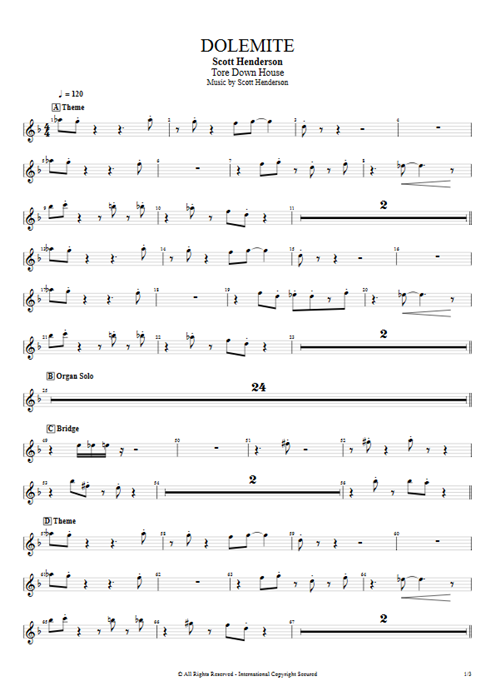 Dolemite Scott Henderson guitar pro tab Saxophones Full Score mysongbook