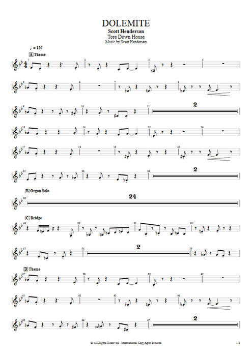 Dolemite Scott Henderson guitar pro tab TenorSaxophones Full Score mysongbook