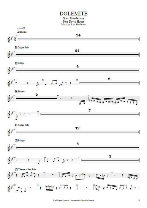 Dolemite Scott Henderson guitar pro tab SaxophoneSolo Full Score mysongbook