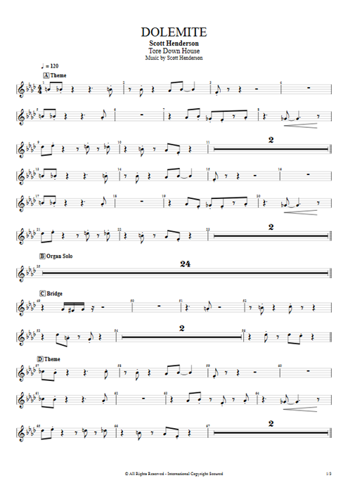 Dolemite Scott Henderson guitar pro tab Trombones Full Score mysongbook