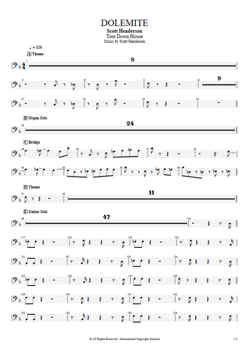 Dolemite Scott Henderson guitar pro tab BarytoneSaxophone Full Score mysongbook