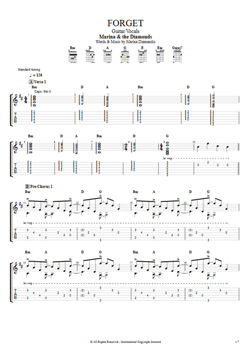 Forget Marina and the Diamonds guitar pro tab AGuitar Guitar & Vocals mysongbook
