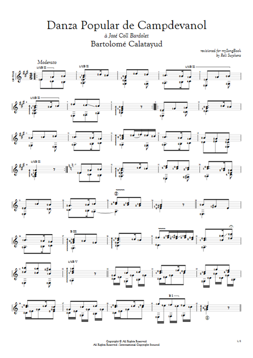 Danza popular de Campdevanol Bartolomé Calatayud guitar pro tab AGuitar Solo Guitar mysongbook