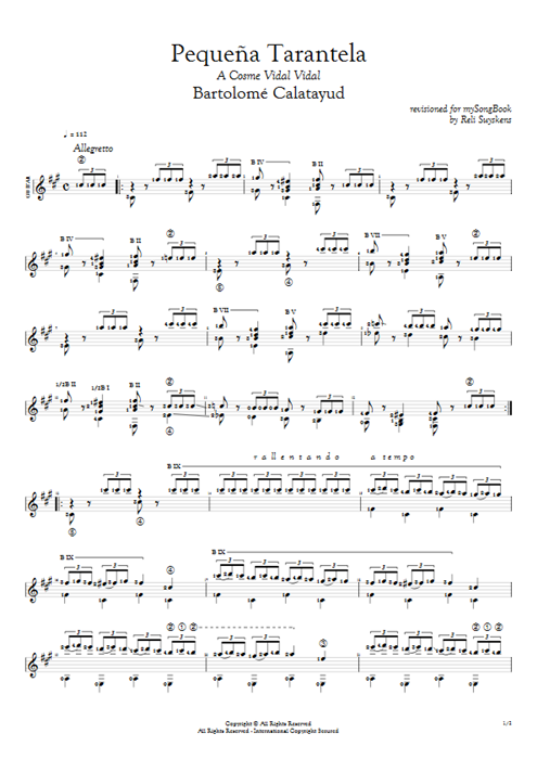 Pequeña Tarantela Bartolomé Calatayud guitar pro tab AGuitar Solo Guitar mysongbook