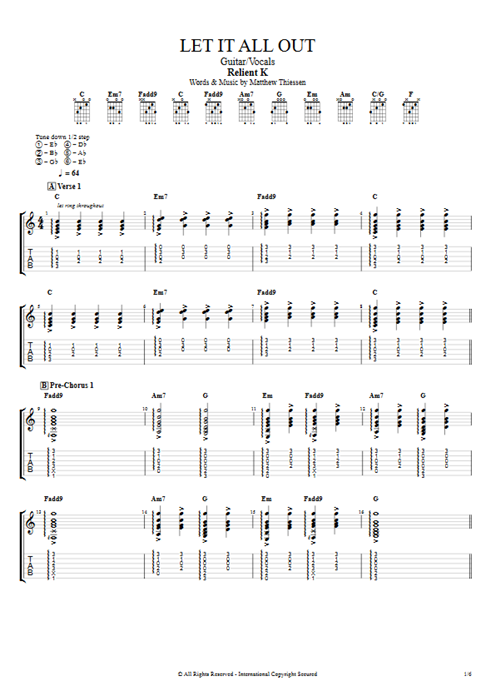 Let it All Out Relient K guitar pro tab AGuitar Guitar & Vocals mysongbook