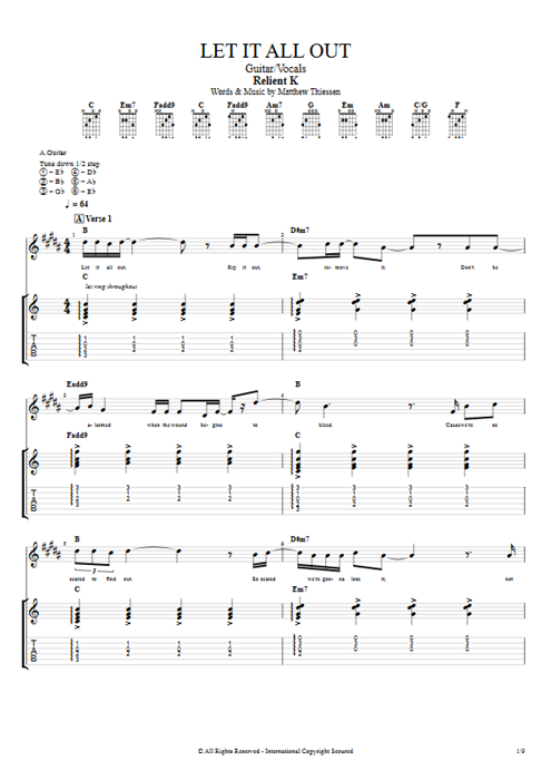 Let it All Out Relient K guitar pro tab Full Score Guitar & Vocals mysongbook