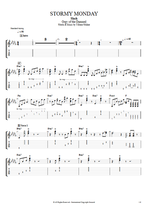 Stormy Monday Slash guitar pro tab EGuitarII Full Score mysongbook