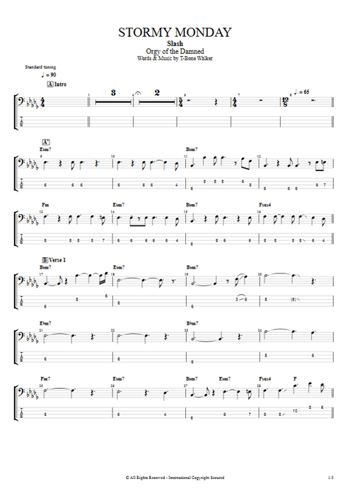 Stormy Monday Slash guitar pro tab EBass Full Score mysongbook