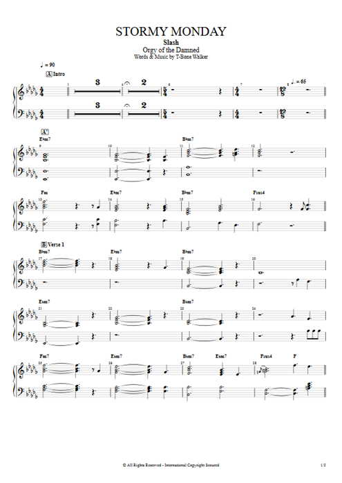 Stormy Monday Slash guitar pro tab Organ Full Score mysongbook
