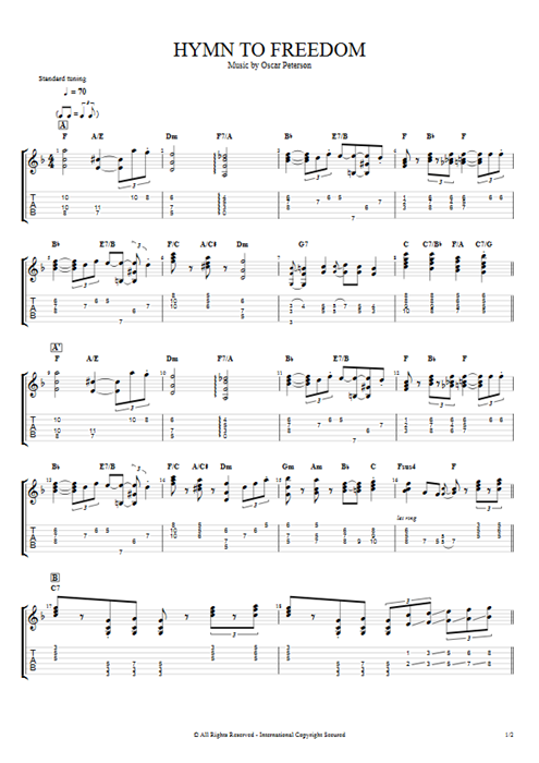Hymn to Freedom Oscar Peterson guitar pro tab AGuitar Solo Guitar mysongbook