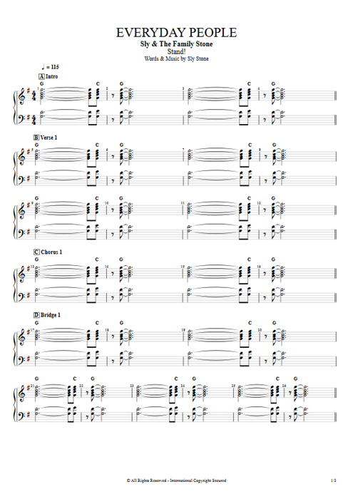 Everyday People Sly and the Family Stone guitar pro tab Piano Full Score mysongbook