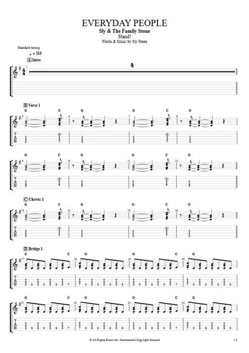 Everyday People Sly and the Family Stone guitar pro tab EGuitarI Guitars, Bass & Backing Track mysongbook