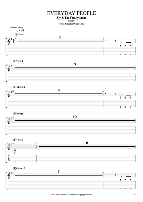 Everyday People Sly and the Family Stone guitar pro tab EGuitarII Guitars, Bass & Backing Track mysongbook