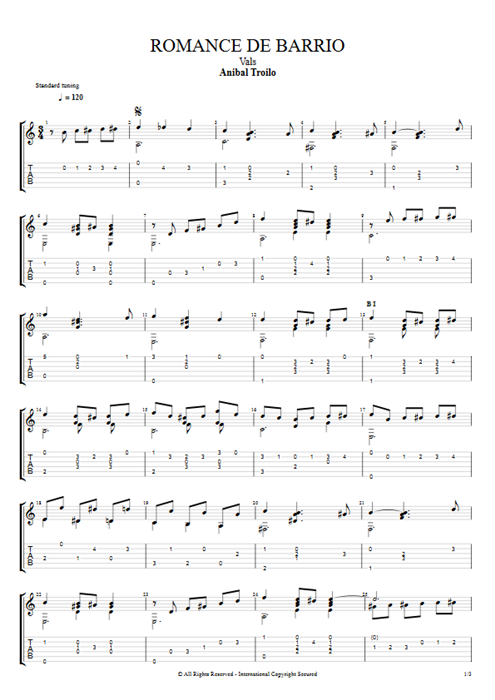 Romance de Barrio Aníbal Troilo guitar pro tab AGuitar Solo Guitar mysongbook
