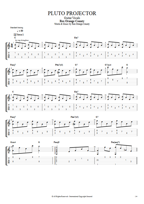 Pluto Projector Rex Orange County guitar pro tab EGuitar Guitar & Vocals mysongbook