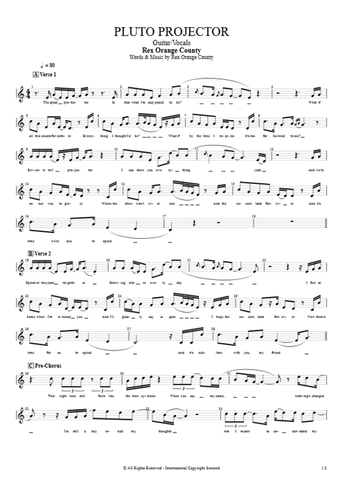 Pluto Projector Rex Orange County guitar pro tab Vocals Guitar & Vocals mysongbook