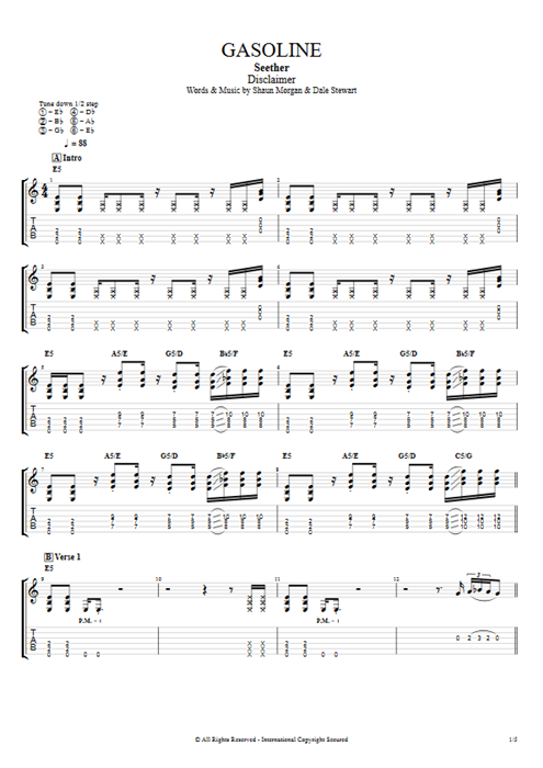 Gasoline Seether guitar pro tab EGuitarI Guitars, Bass & Backing Track mysongbook