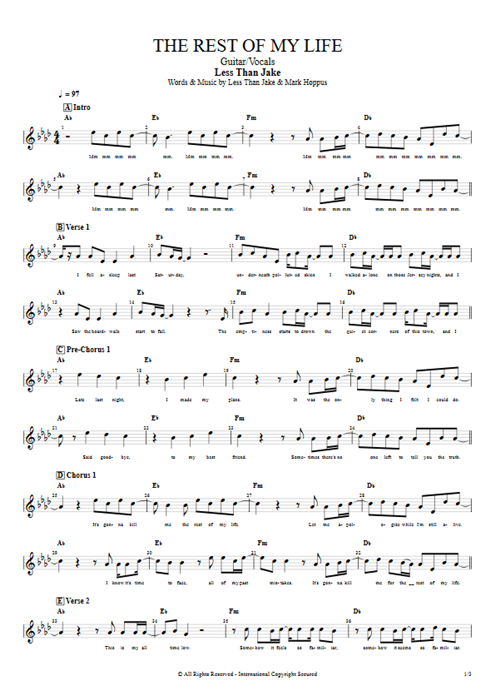 The Rest of My Life Less Than Jake guitar pro tab Vocals Guitar & Vocals mysongbook