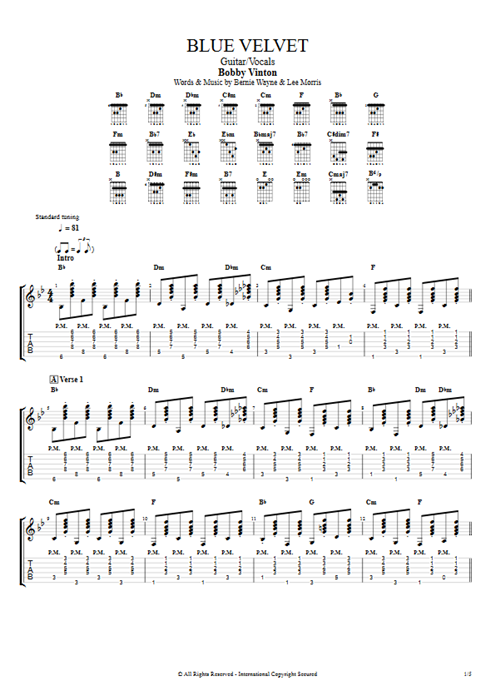 Blue Velvet Bobby Vinton guitar pro tab EGuitar Guitar & Vocals mysongbook