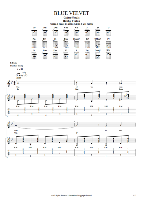 Blue Velvet Bobby Vinton guitar pro tab Full Score Guitar & Vocals mysongbook