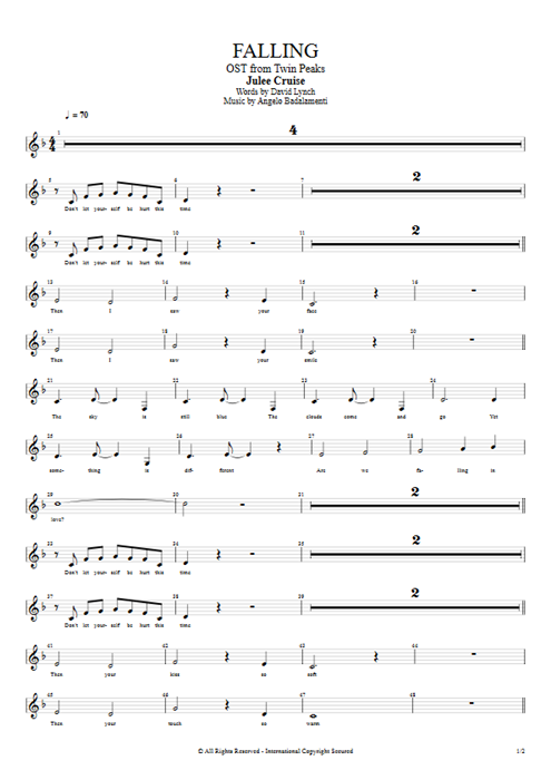 Falling Julee Cruise guitar pro tab Vocals Guitar & Vocals mysongbook
