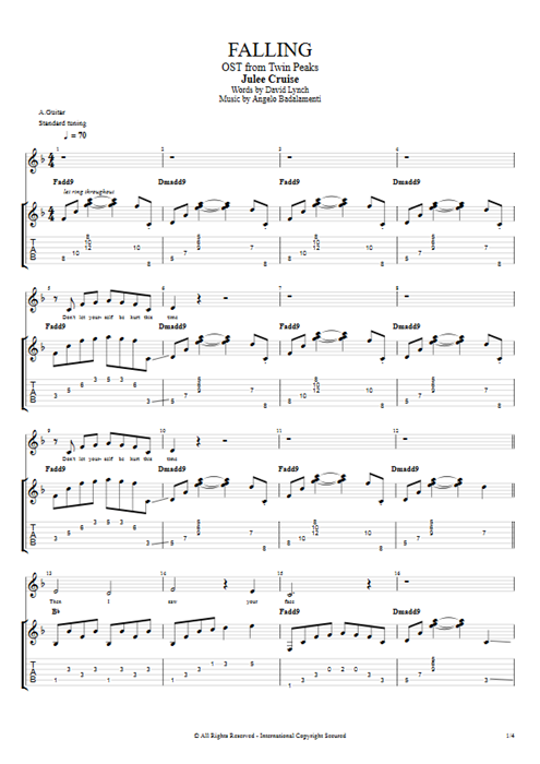Falling Julee Cruise guitar pro tab Full Score Guitar & Vocals mysongbook