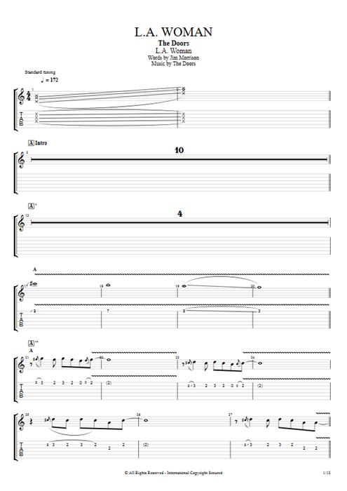 L.A. Woman The Doors guitar pro tab EGuitarI Full Score mysongbook