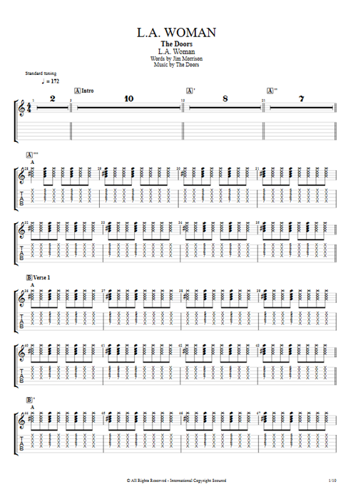 L.A. Woman The Doors guitar pro tab EGuitarII Full Score mysongbook