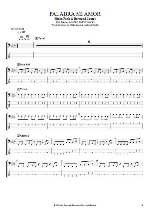 Palabra mi amor Shaka Ponk guitar pro tab EBass Full Score mysongbook