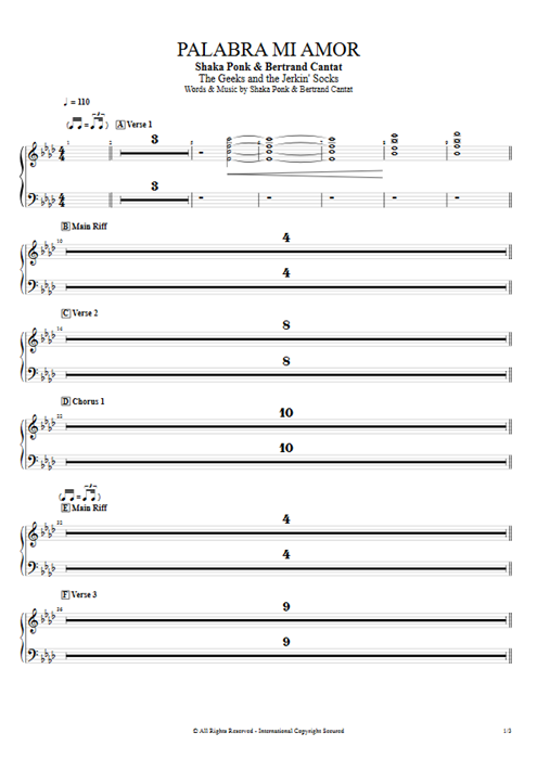 Palabra mi amor Shaka Ponk guitar pro tab Organ Full Score mysongbook