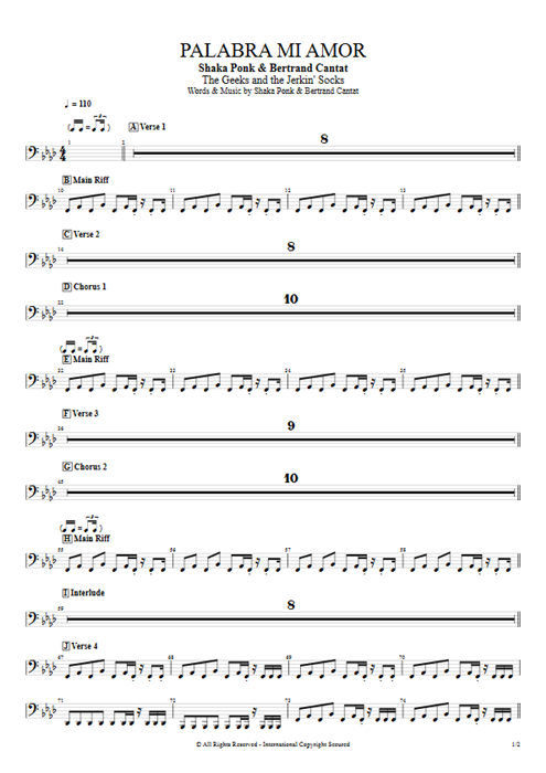 Palabra mi amor Shaka Ponk guitar pro tab SynthI Full Score mysongbook