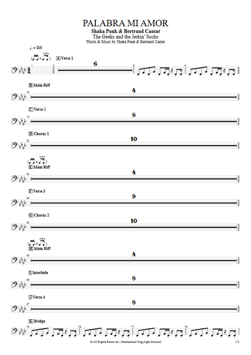 Palabra mi amor Shaka Ponk guitar pro tab SynthII Full Score mysongbook