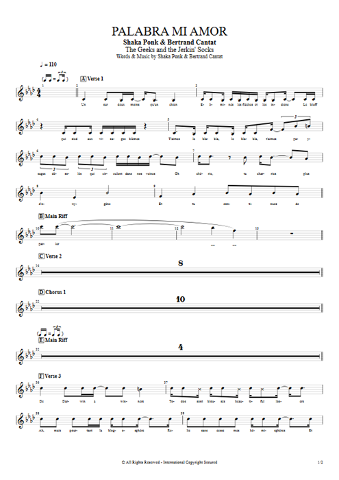 Palabra mi amor Shaka Ponk guitar pro tab VocalsI Full Score mysongbook
