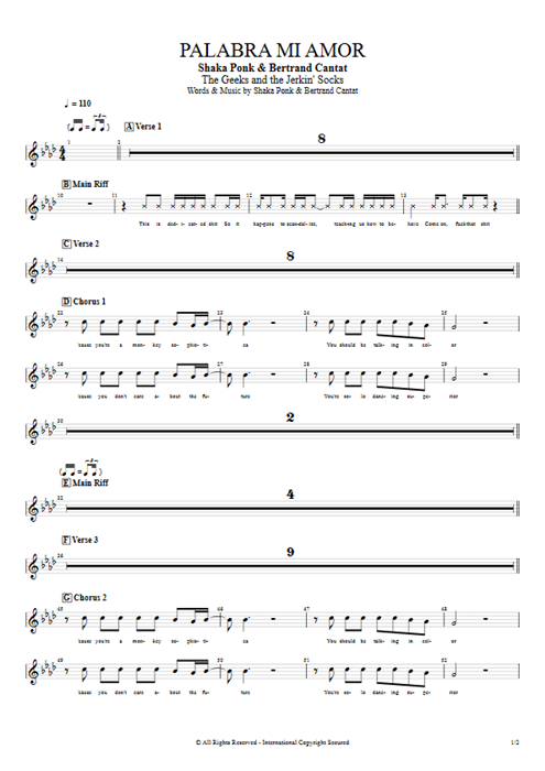 Palabra mi amor Shaka Ponk guitar pro tab VocalsII Full Score mysongbook