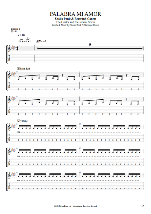 Palabra mi amor Shaka Ponk guitar pro tab EGuitarI Guitars, Bass & Backing Track mysongbook