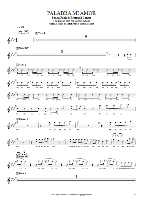 Palabra mi amor Shaka Ponk guitar pro tab VocalsIII Guitars, Bass & Backing Track mysongbook