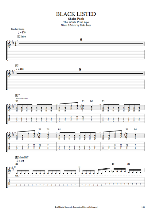 Black Listed Shaka Ponk guitar pro tab EGuitarI Full Score mysongbook